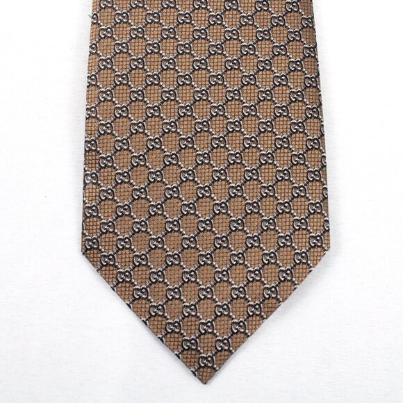 NWT Authentic Gucci GG 100% Silk Jacquard Neck Tie in Dark Brown/Brown - Picture 2 of 8